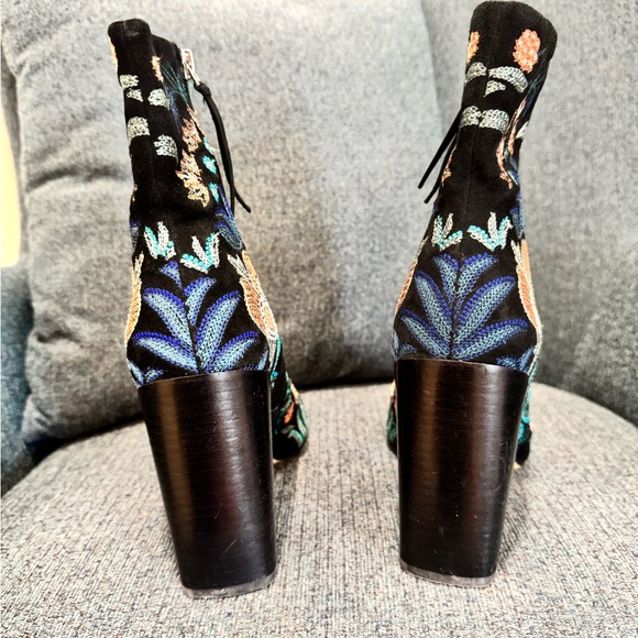 Floral Embroidered Black Ankle Boots - Picture 6 of 7